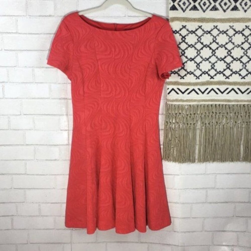 Gabby Skye Coral Textured Short Sleeve Fit & Flare Dress Womens 12P